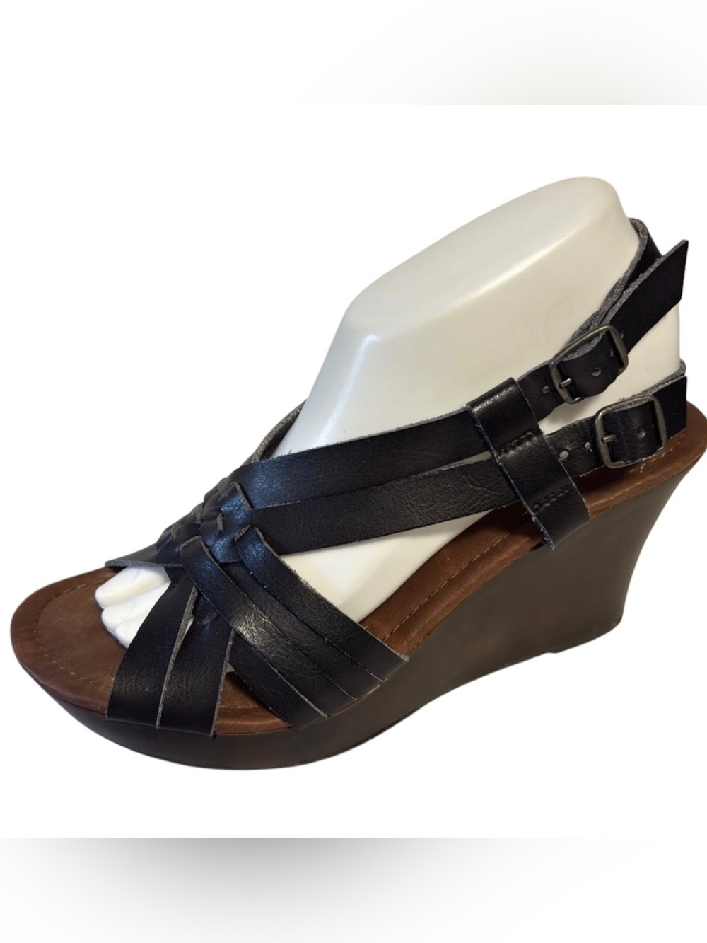 Arizona Jeans Black Chunky Sandals Wedge Woven Strappy Worn 1 time 8.5